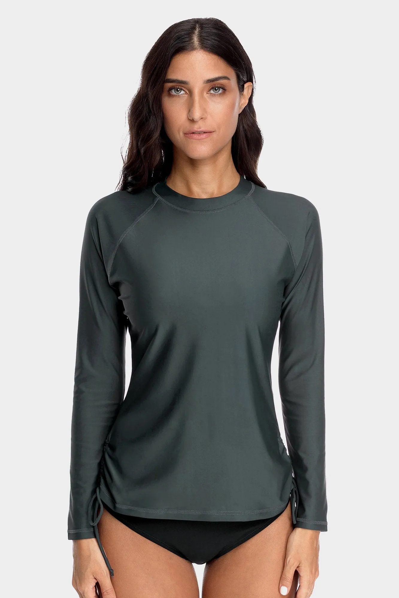 Women's Solid Grey Side Drawstring Long Sleeve UPF 50  Rashguard