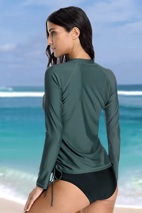 Women's Solid Grey Side Drawstring Long Sleeve UPF 50  Rashguard