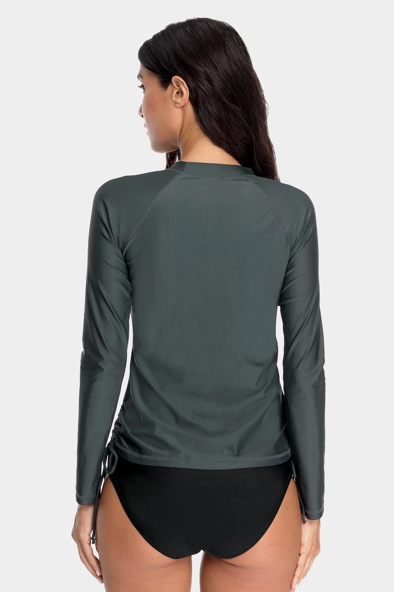 Women's Solid Grey Side Drawstring Long Sleeve UPF 50  Rashguard