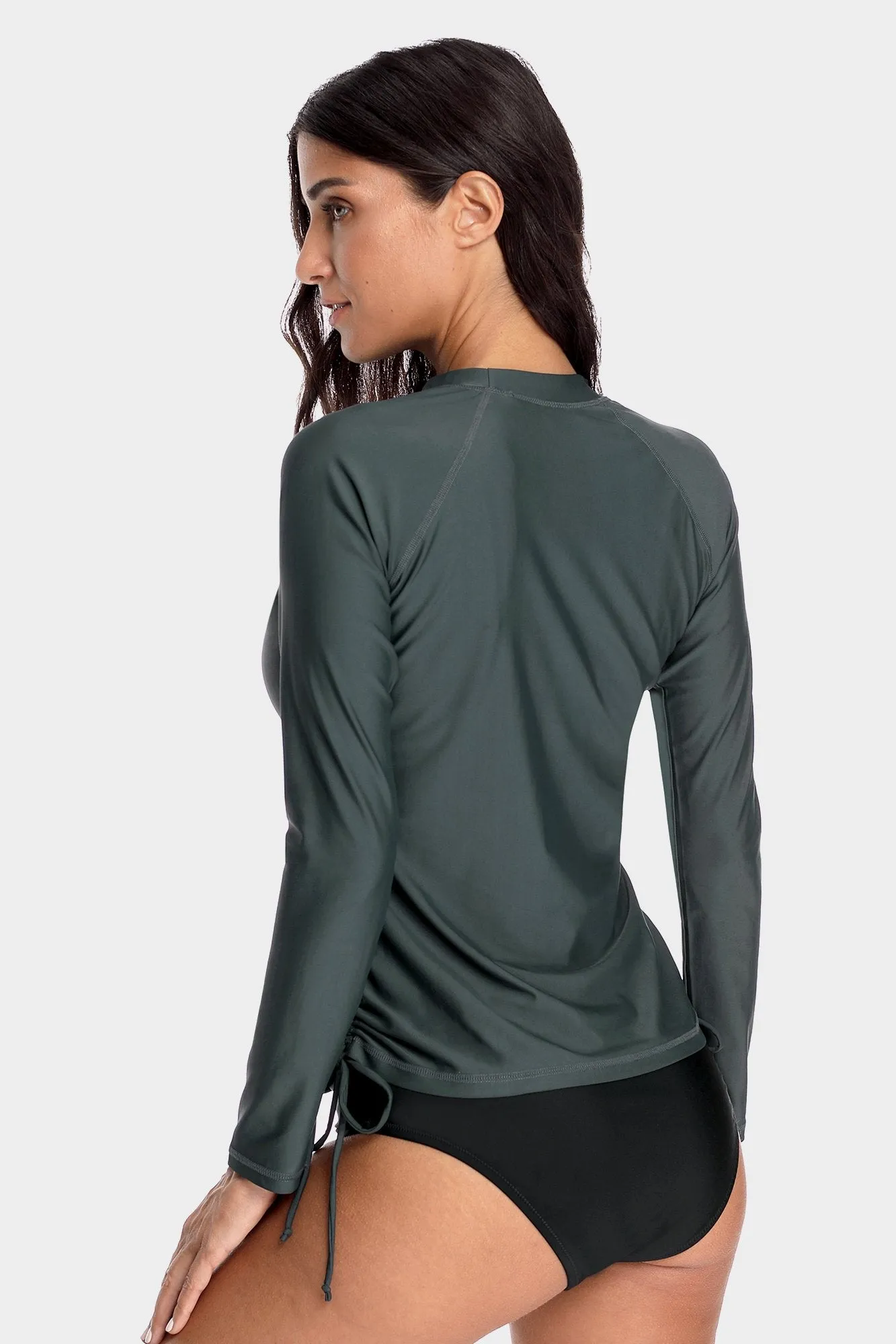 Women's Solid Grey Side Drawstring Long Sleeve UPF 50  Rashguard